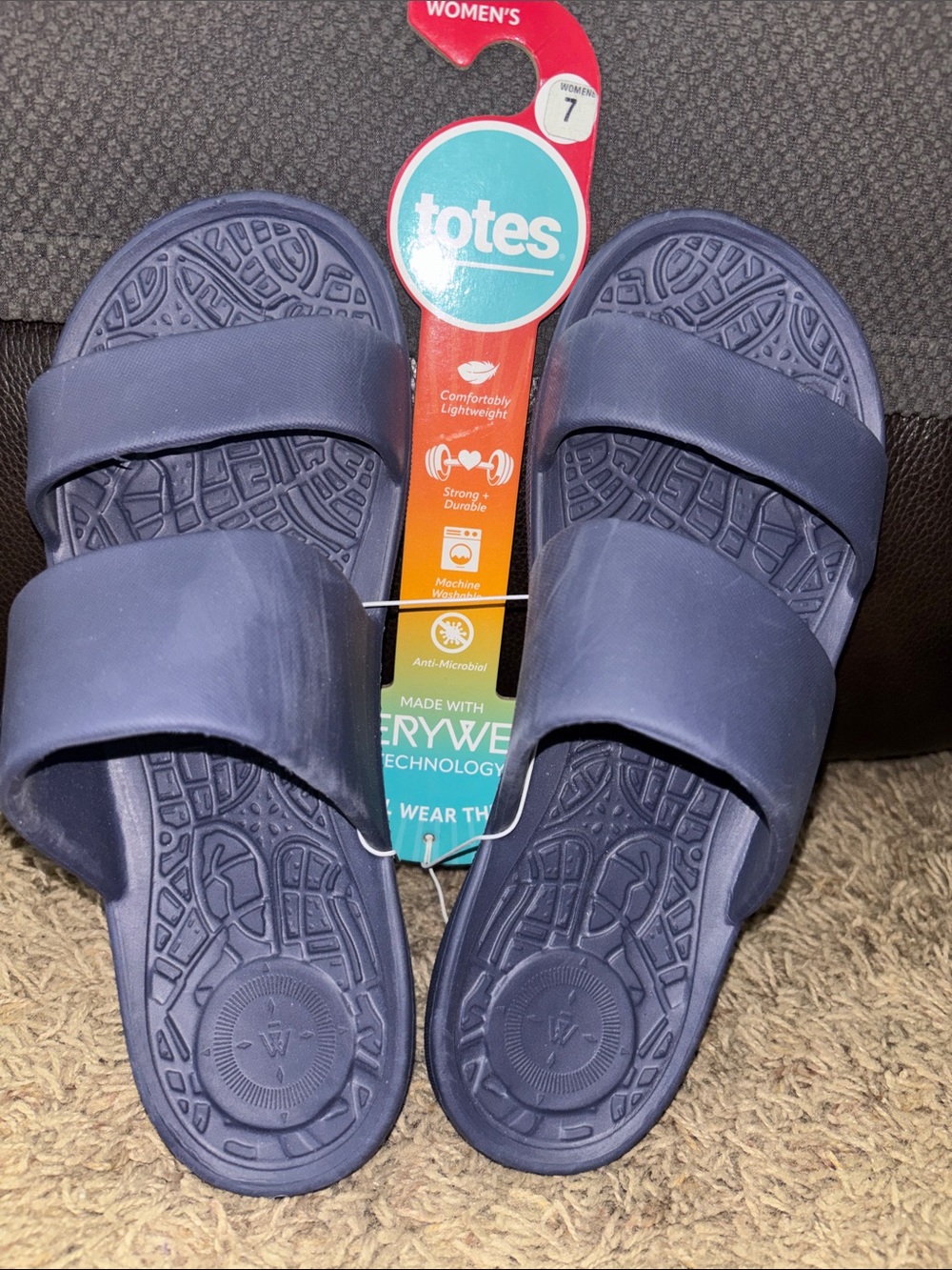 totes Navy Double-Strap Slide Sandals women’s